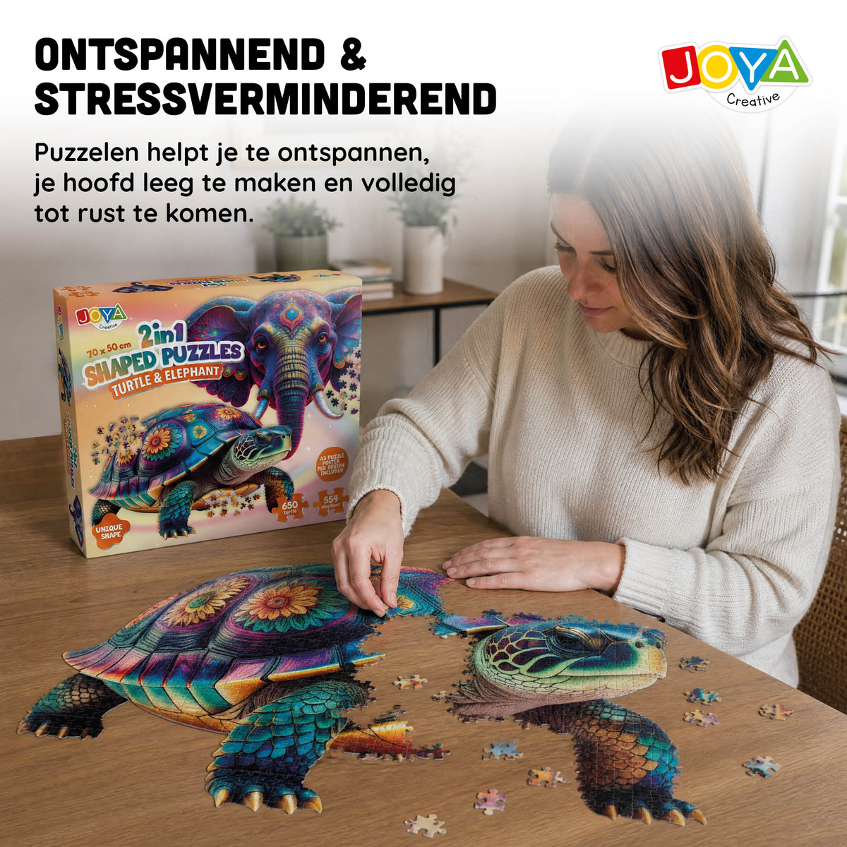 Joya Creative Puzzle Tortuga y Elefante 2 en 1 - 650 y 554 piezas | Puzzle premium de animales para adultos, 70 x 50 cm