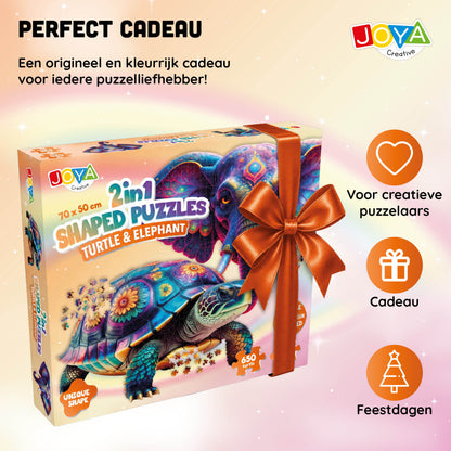 Joya Creative Puzzle Tortuga y Elefante 2 en 1 - 650 y 554 piezas | Puzzle premium de animales para adultos, 70 x 50 cm