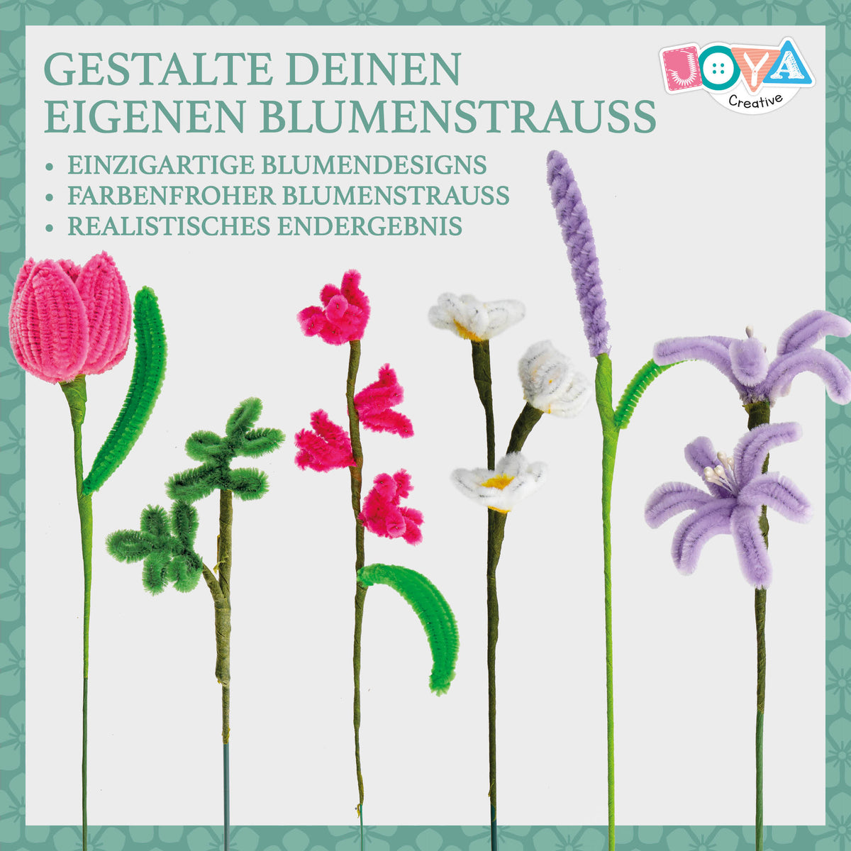 Joya Creative Chenille Blumen DIY Set – Pfeifenreiniger Blumen basteln Bastelset mit 6 Farben Chenilledraht