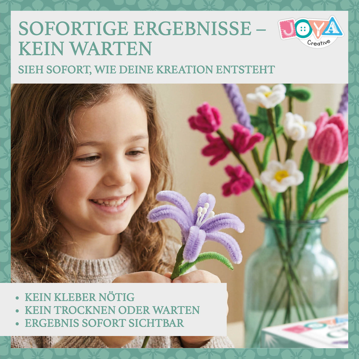 Joya Creative Chenille Blumen DIY Set – Pfeifenreiniger Blumen basteln Bastelset mit 6 Farben Chenilledraht