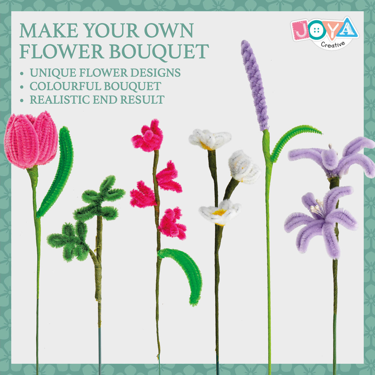 Joya Creative Chenille Flowers DIY Set - Pipe Cleaners Flower Making Craft Kit with 6 Colors Chenille Yarn