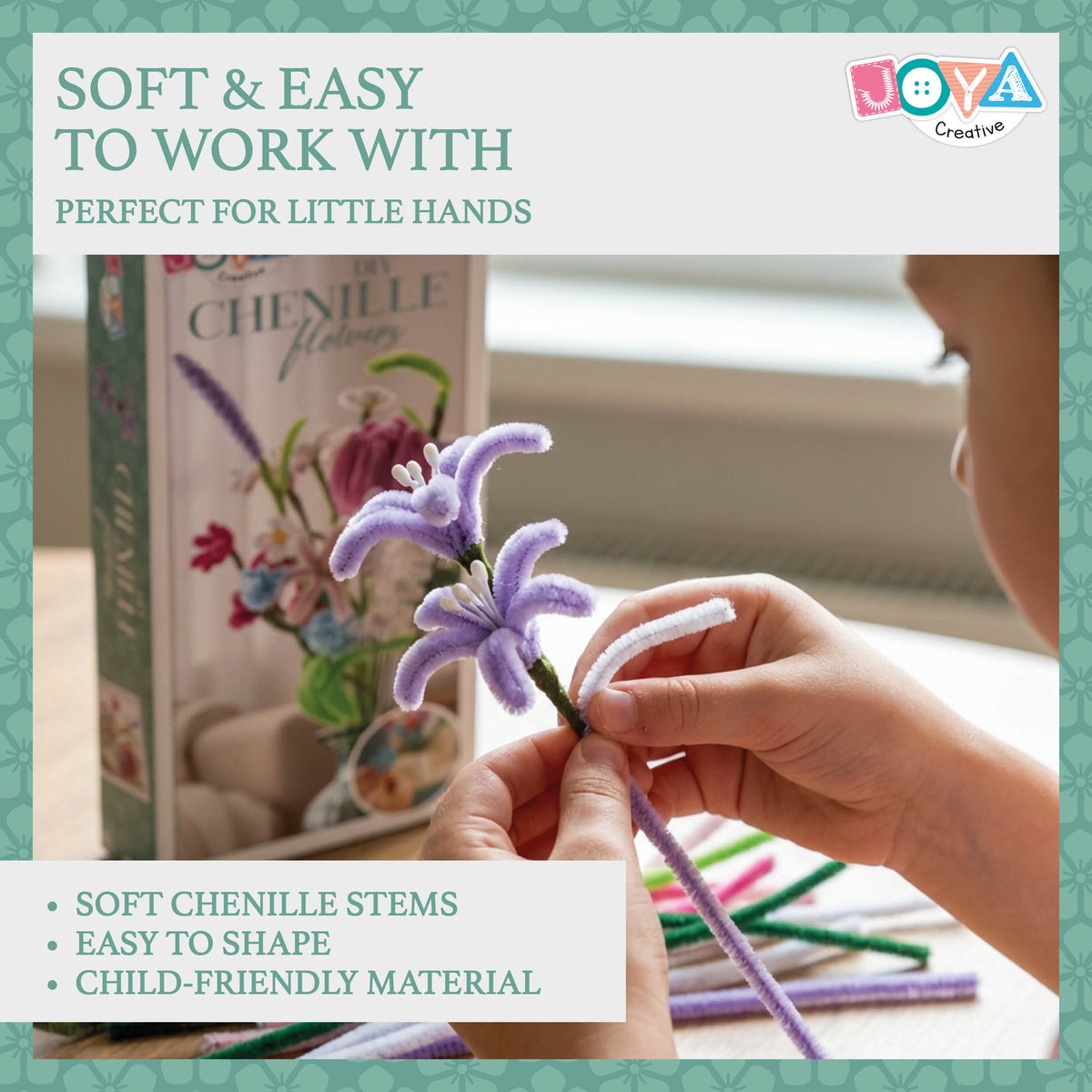 Joya Creative Chenille Flowers DIY Set - Pipe Cleaners Flower Making Craft Kit with 6 Colors Chenille Yarn