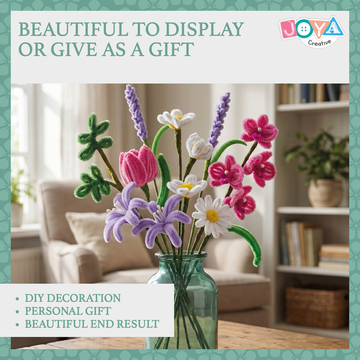 Joya Creative Chenille Flowers DIY Set - Pipe Cleaners Flower Making Craft Kit with 6 Colors Chenille Yarn