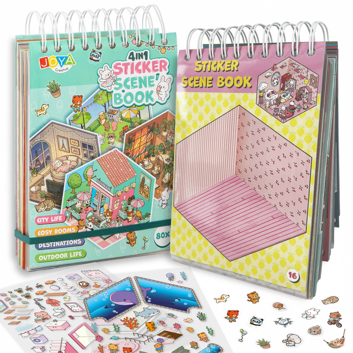 Joya Creative 3D Sticker Book Scene 4-in-1 – Sticker Scene Book with 80 Scenes for Kids & Adults | Hardcover Ring Binder