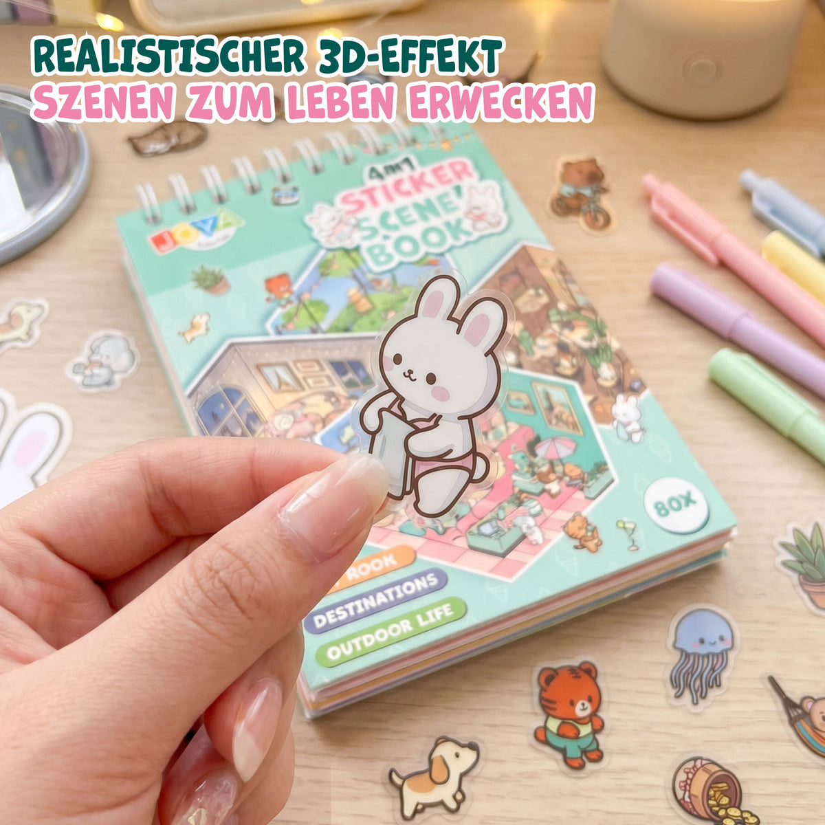 Joya Creative 3D-Stickerbuch Szene 4-in-1 – Sticker-Szenenbuch mit 80 Szenen für Kinder & Erwachsene | Hardcover Ringbuch