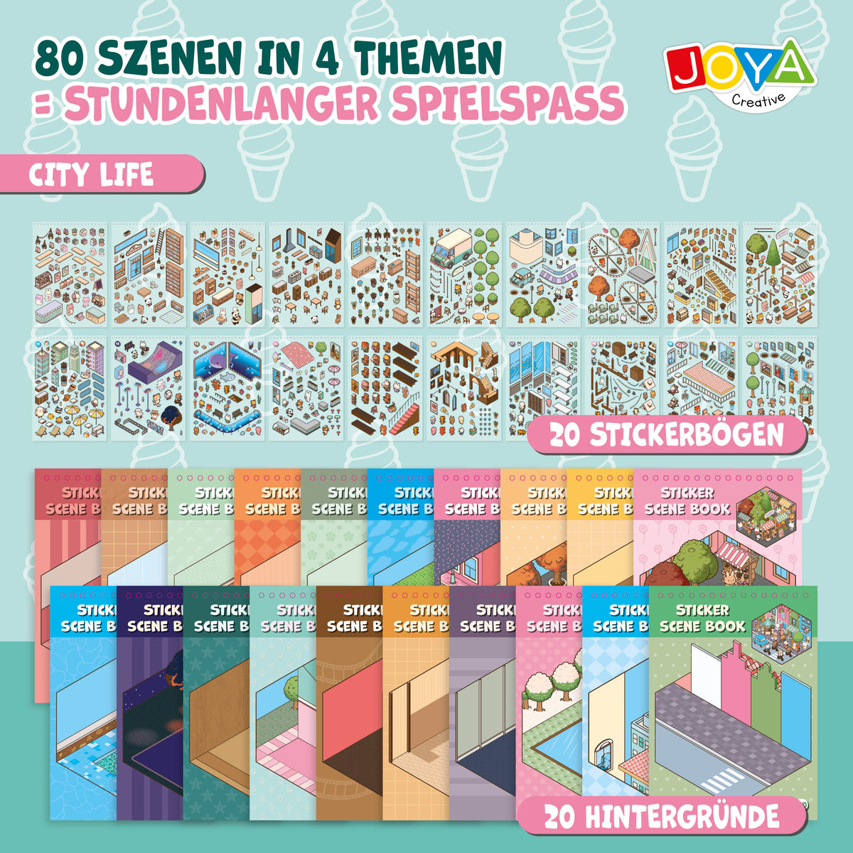 Joya Creative 3D-Stickerbuch Szene 4-in-1 – Sticker-Szenenbuch mit 80 Szenen für Kinder & Erwachsene | Hardcover Ringbuch