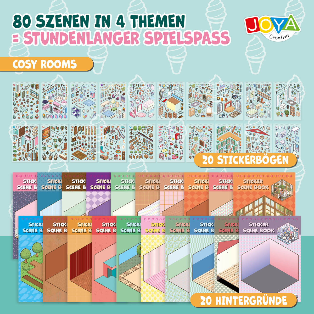 Joya Creative 3D-Stickerbuch Szene 4-in-1 – Sticker-Szenenbuch mit 80 Szenen für Kinder & Erwachsene | Hardcover Ringbuch