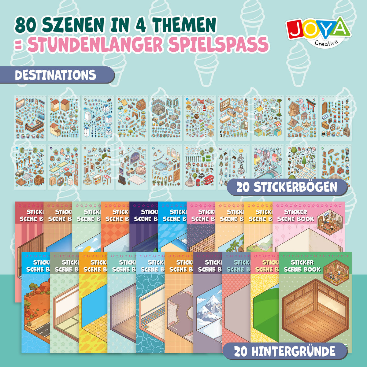 Joya Creative 3D-Stickerbuch Szene 4-in-1 – Sticker-Szenenbuch mit 80 Szenen für Kinder & Erwachsene | Hardcover Ringbuch