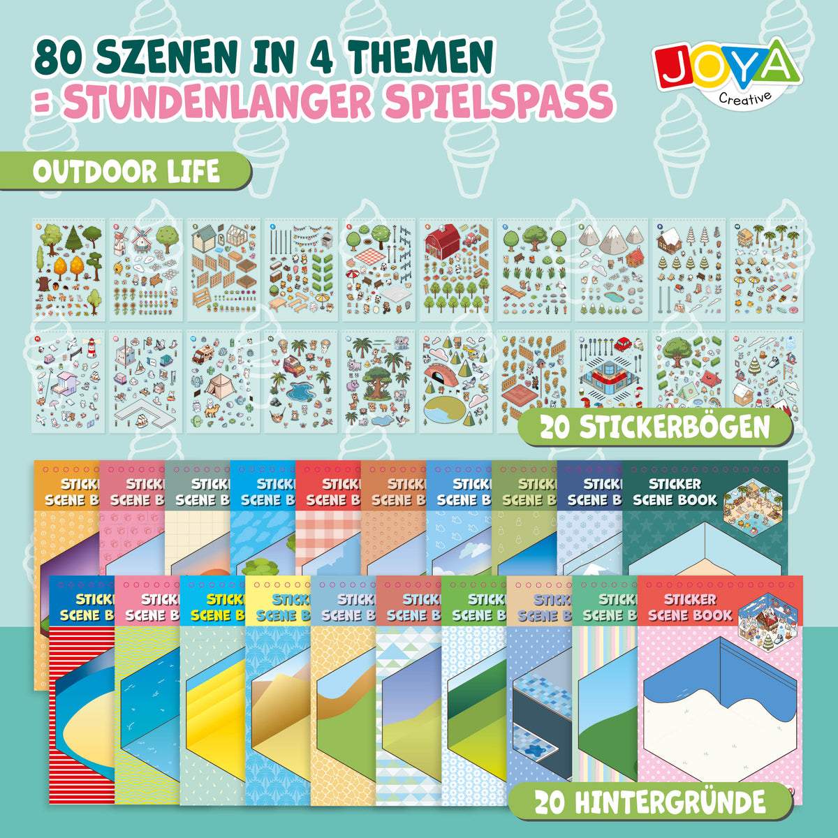 Joya Creative 3D-Stickerbuch Szene 4-in-1 – Sticker-Szenenbuch mit 80 Szenen für Kinder & Erwachsene | Hardcover Ringbuch