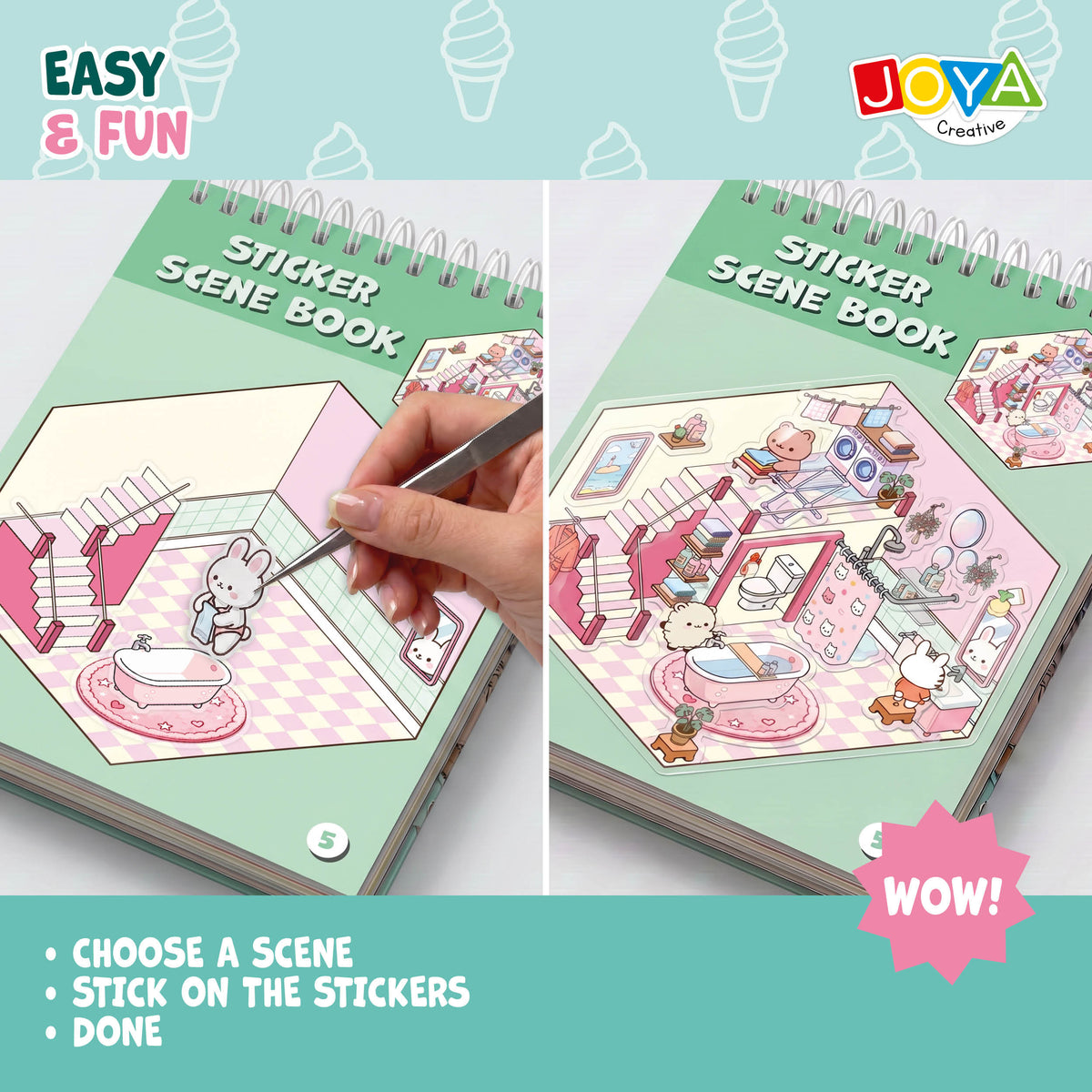 Joya Creative 3D Sticker Book Scene 4-in-1 – Sticker Scene Book with 80 Scenes for Kids & Adults | Hardcover Ring Binder