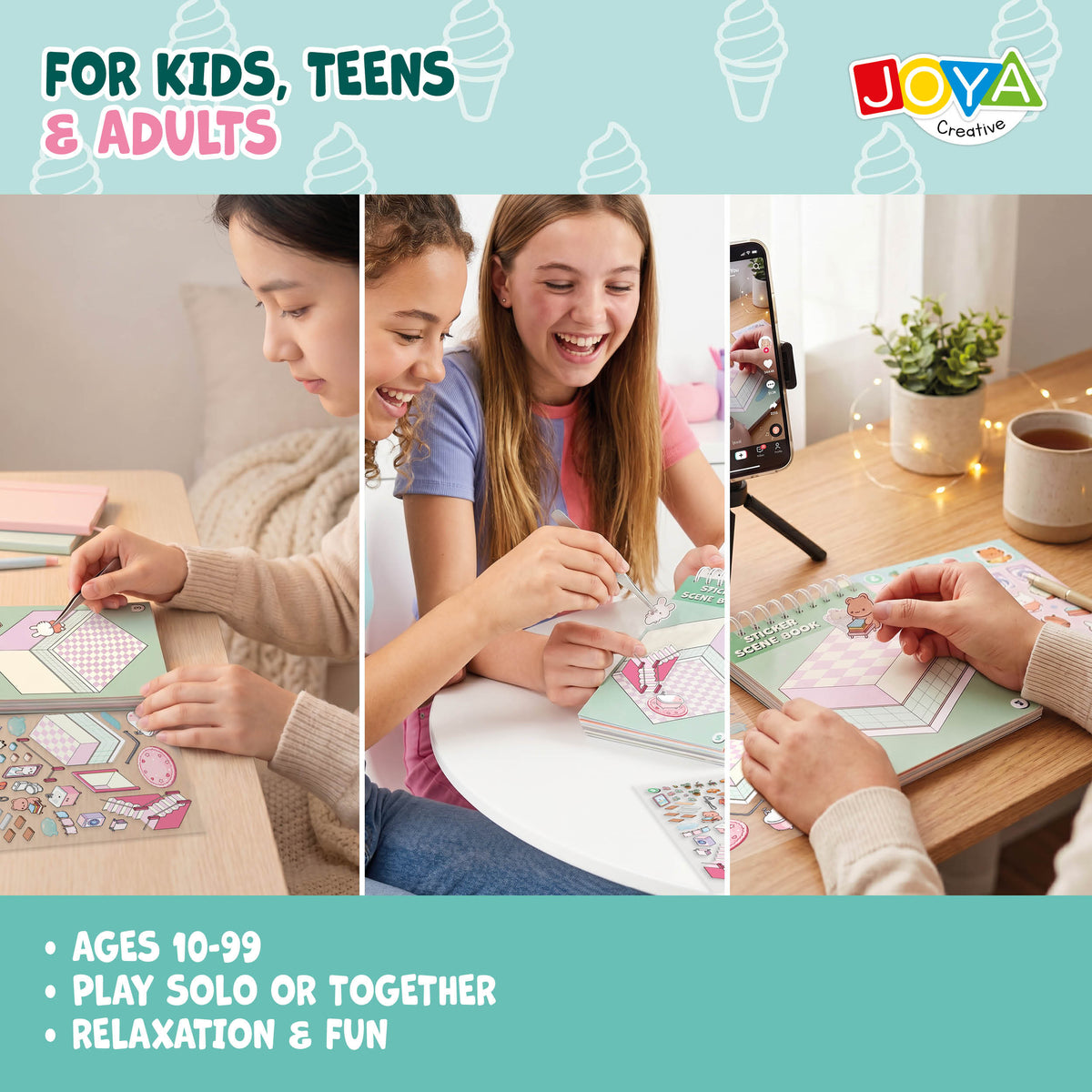 Joya Creative 3D Sticker Book Scene 4-in-1 – Sticker Scene Book with 80 Scenes for Kids & Adults | Hardcover Ring Binder