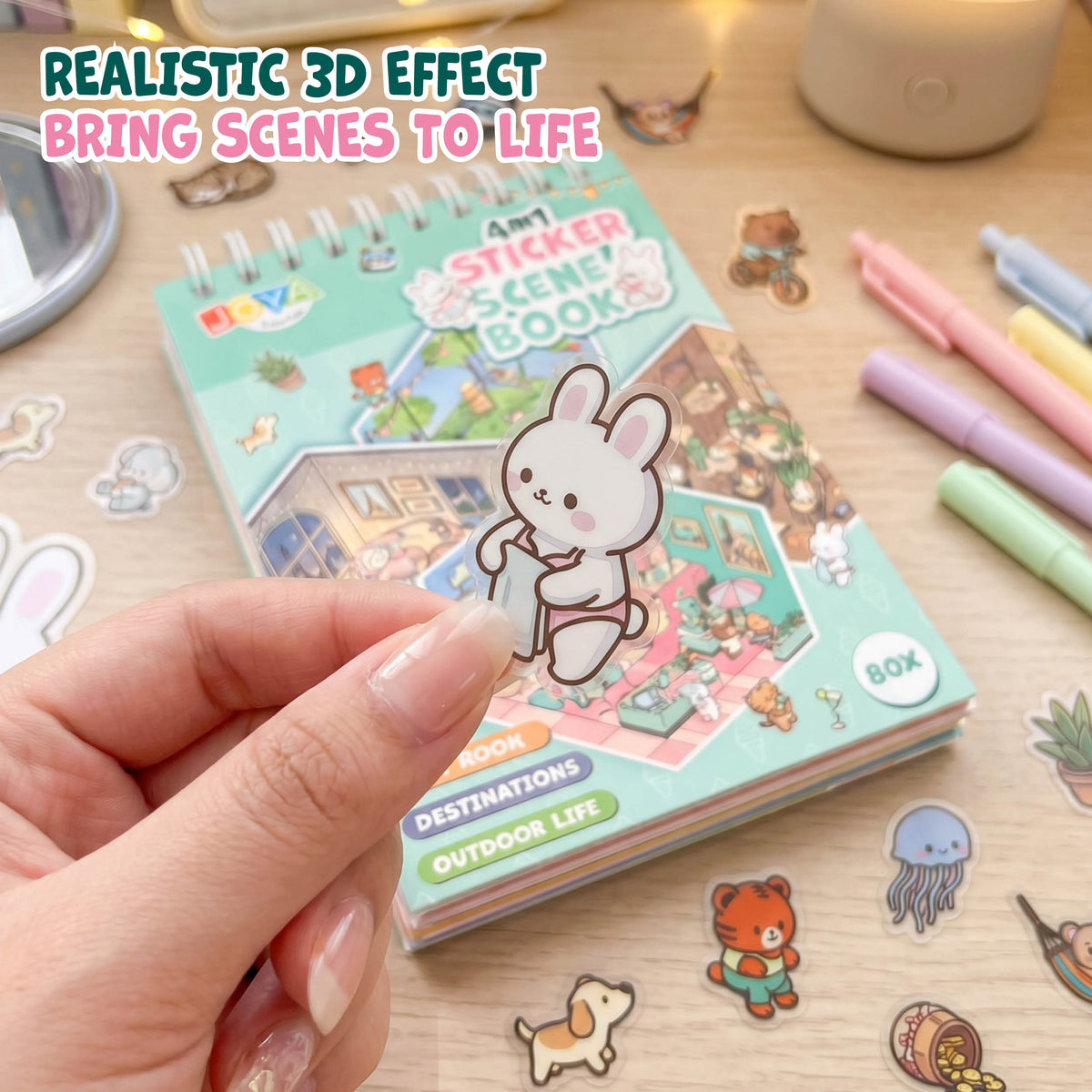 Joya Creative 3D Sticker Book Scene 4-in-1 – Sticker Scene Book with 80 Scenes for Kids & Adults | Hardcover Ring Binder