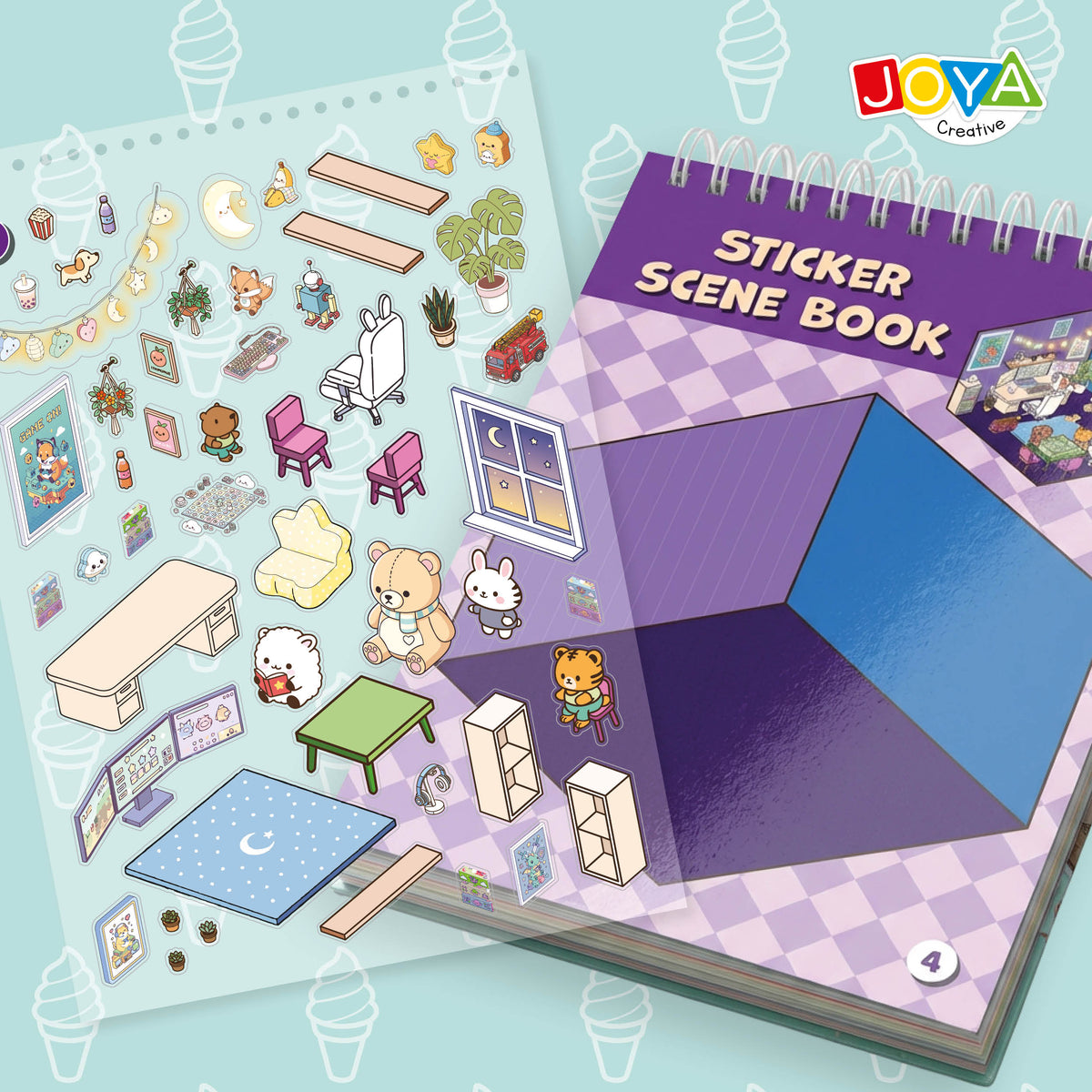 Joya Creative 3D Sticker Book Scene 4-in-1 – Sticker Scene Book with 80 Scenes for Kids & Adults | Hardcover Ring Binder