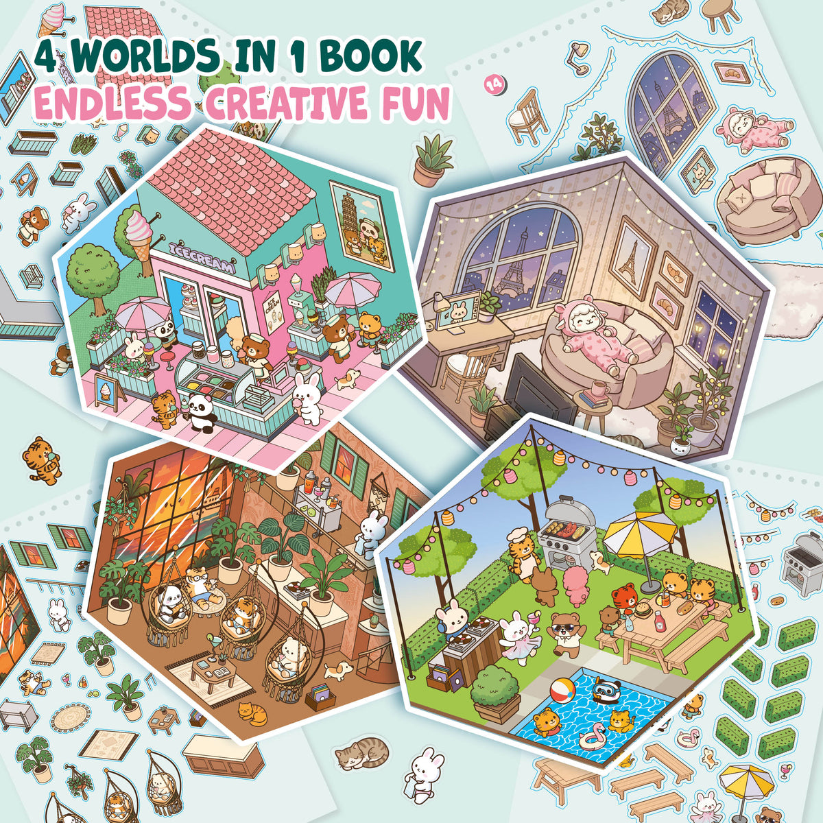 Joya Creative 3D Sticker Book Scene 4-in-1 – Sticker Scene Book with 80 Scenes for Kids & Adults | Hardcover Ring Binder