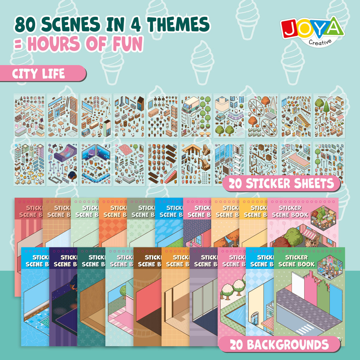 Joya Creative 3D Sticker Book Scene 4-in-1 – Sticker Scene Book with 80 Scenes for Kids & Adults | Hardcover Ring Binder
