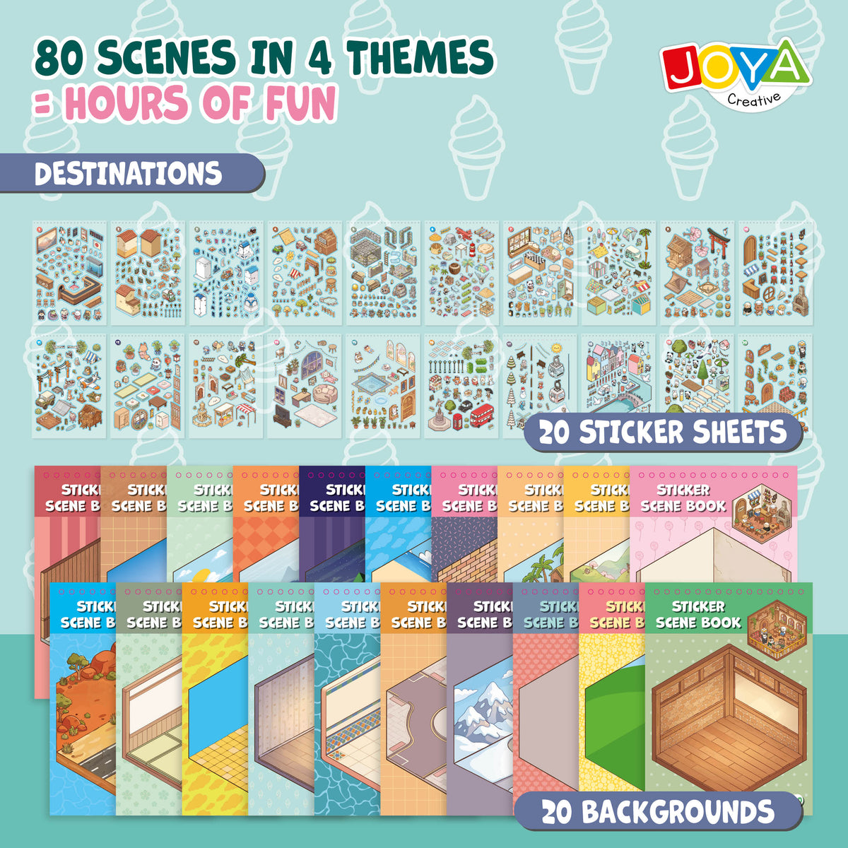 Joya Creative 3D Sticker Book Scene 4-in-1 – Sticker Scene Book with 80 Scenes for Kids & Adults | Hardcover Ring Binder