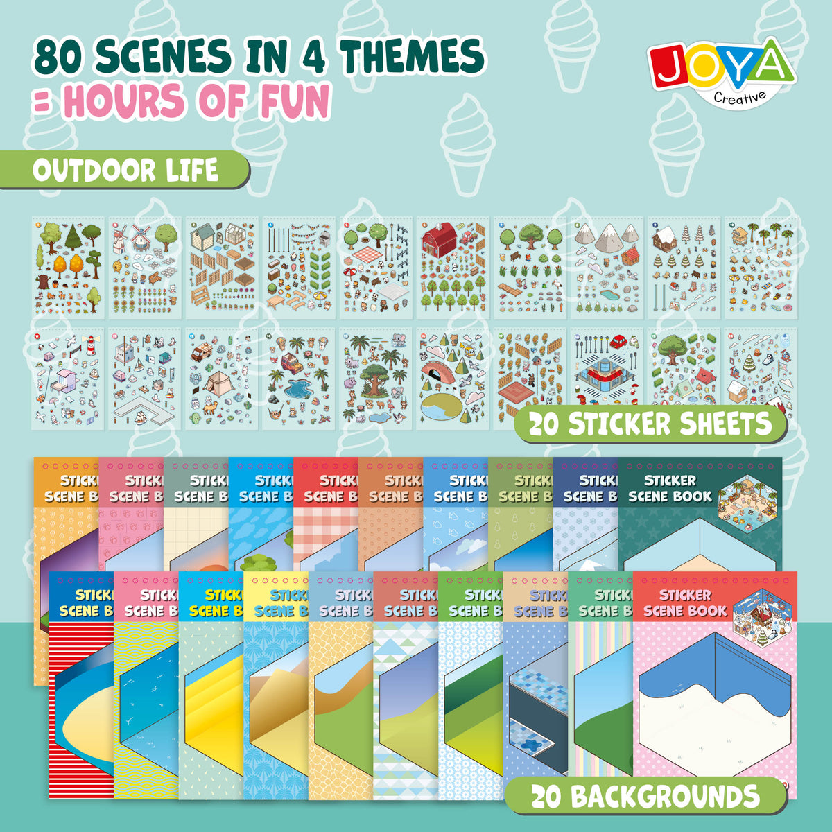Joya Creative 3D Sticker Book Scene 4-in-1 – Sticker Scene Book with 80 Scenes for Kids & Adults | Hardcover Ring Binder