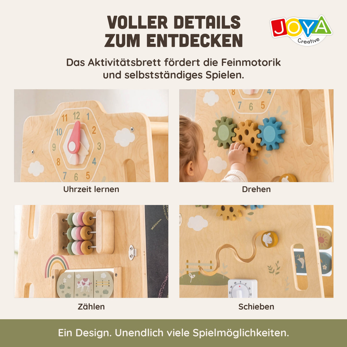 Joya Kreativer Lernturm 6-in-1 Klappbar – Montessori Küchenhelfer mit Rutsche, Kletterwand, Kreidetafel & Aktivitätstafel