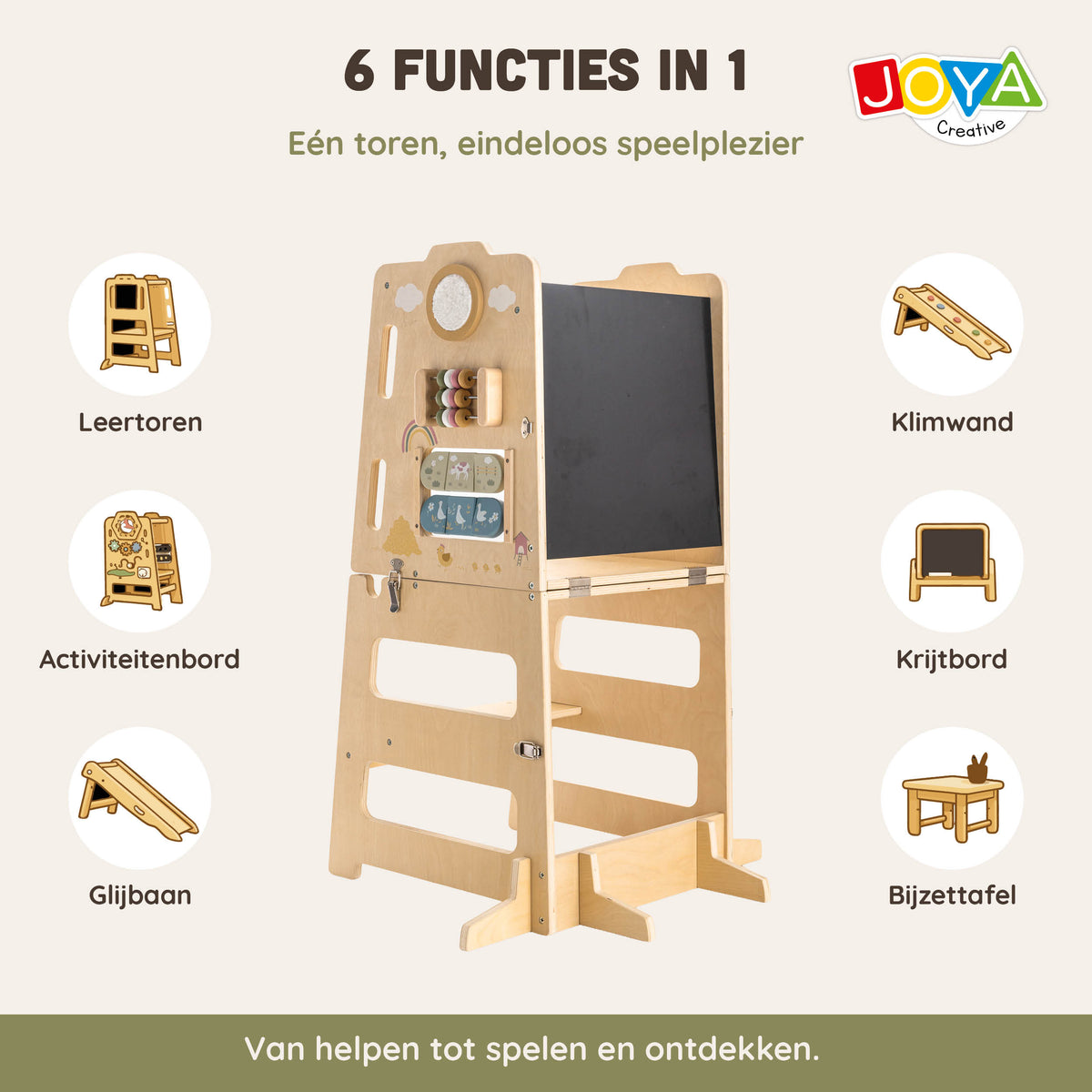 Joya Creative Torre de aprendizaje plegable 6 en 1 - Ayuda de cocina Montessori con tobogán, pared de escalada, pizarra y panel de actividades