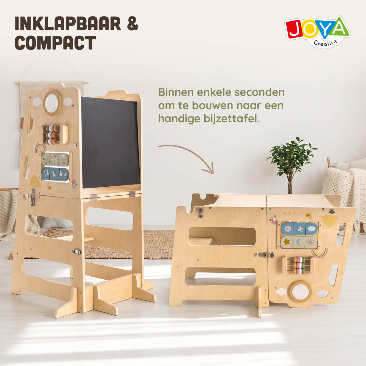 Joya Creative Torre de aprendizaje plegable 6 en 1 - Ayuda de cocina Montessori con tobogán, pared de escalada, pizarra y panel de actividades