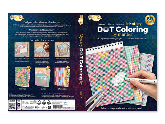Joya Creative Kleuren op Nummer voor Volwassenen – Kleurboek met 60 Designs, 12 Dot Markers & A4 Formaat | Flowers, Places & Patterns