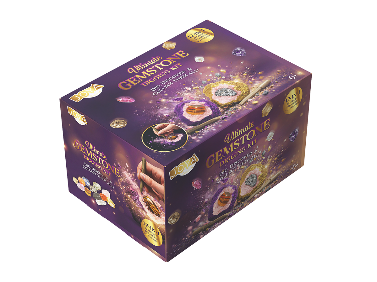 Joya Creative Set de excavación de gemas 12 en 1 - Set de excavación con gemas y minerales auténticos | Set de experimentación STEM para niños