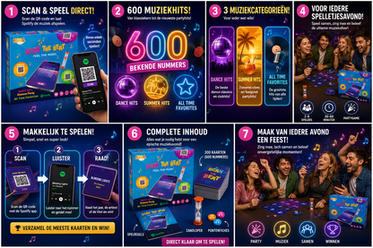 Joya Creative Scan the Beat - Music Board Game - Themes Dance Hits, Summer Hits and All-Time Favorites - Music Bingo Variant with Spotify - 600 Songs - Party Game for Game Night