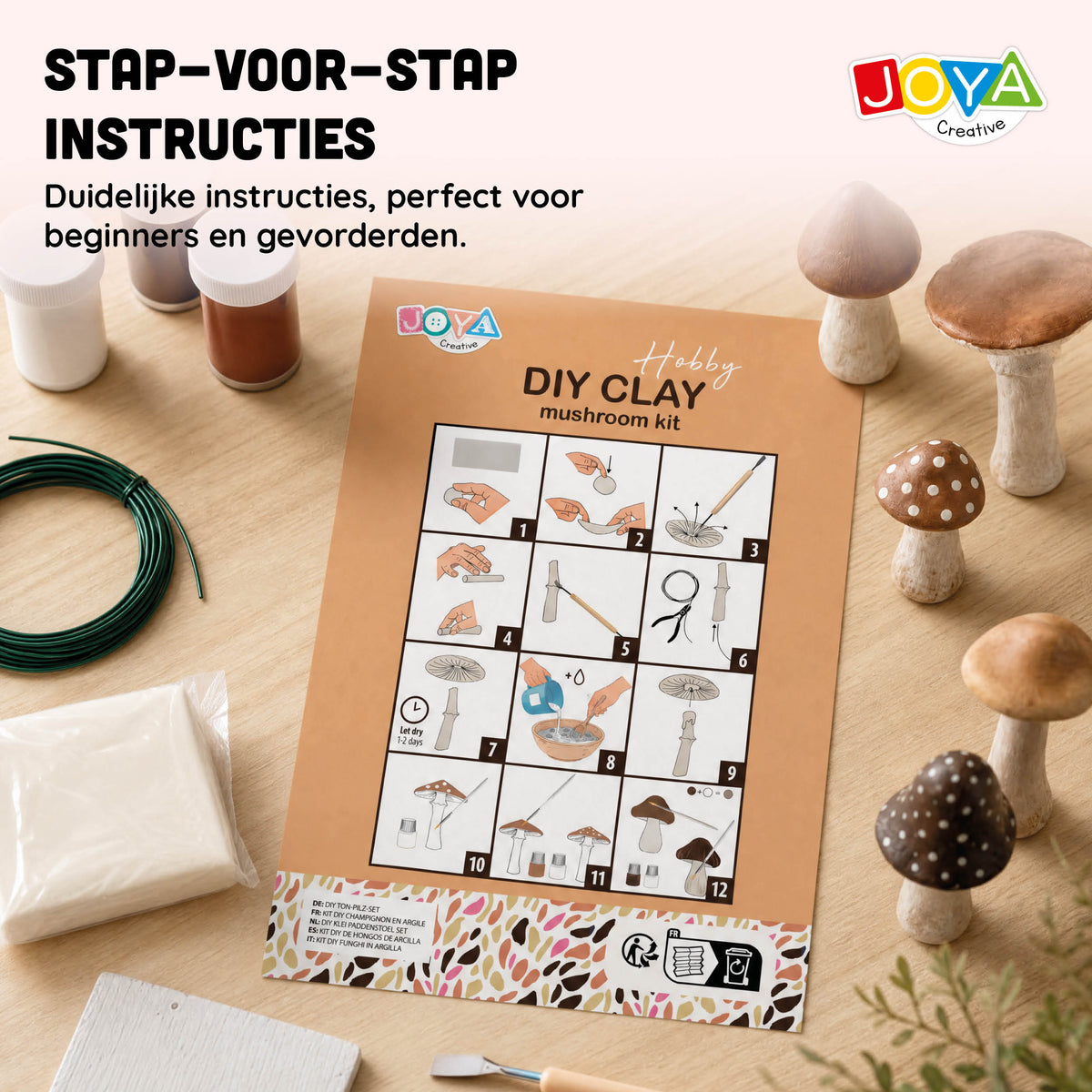 Joya Creative Set de arcilla para modelar para adultos - Arcilla de secado al aire - Tema: setas - Incluye pinturas y herramientas
