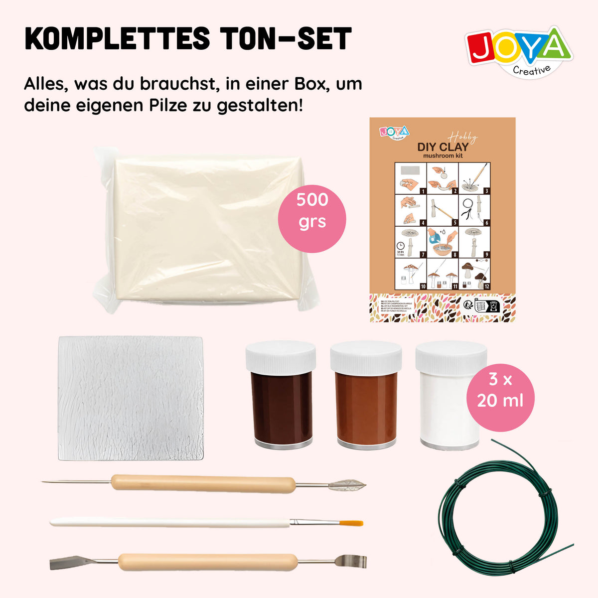 Joya Creative Boetseerklei Set Volwassenen - Luchtdrogende Klei - Thema Paddenstoelen - Inclusief Verf en Gereedschap