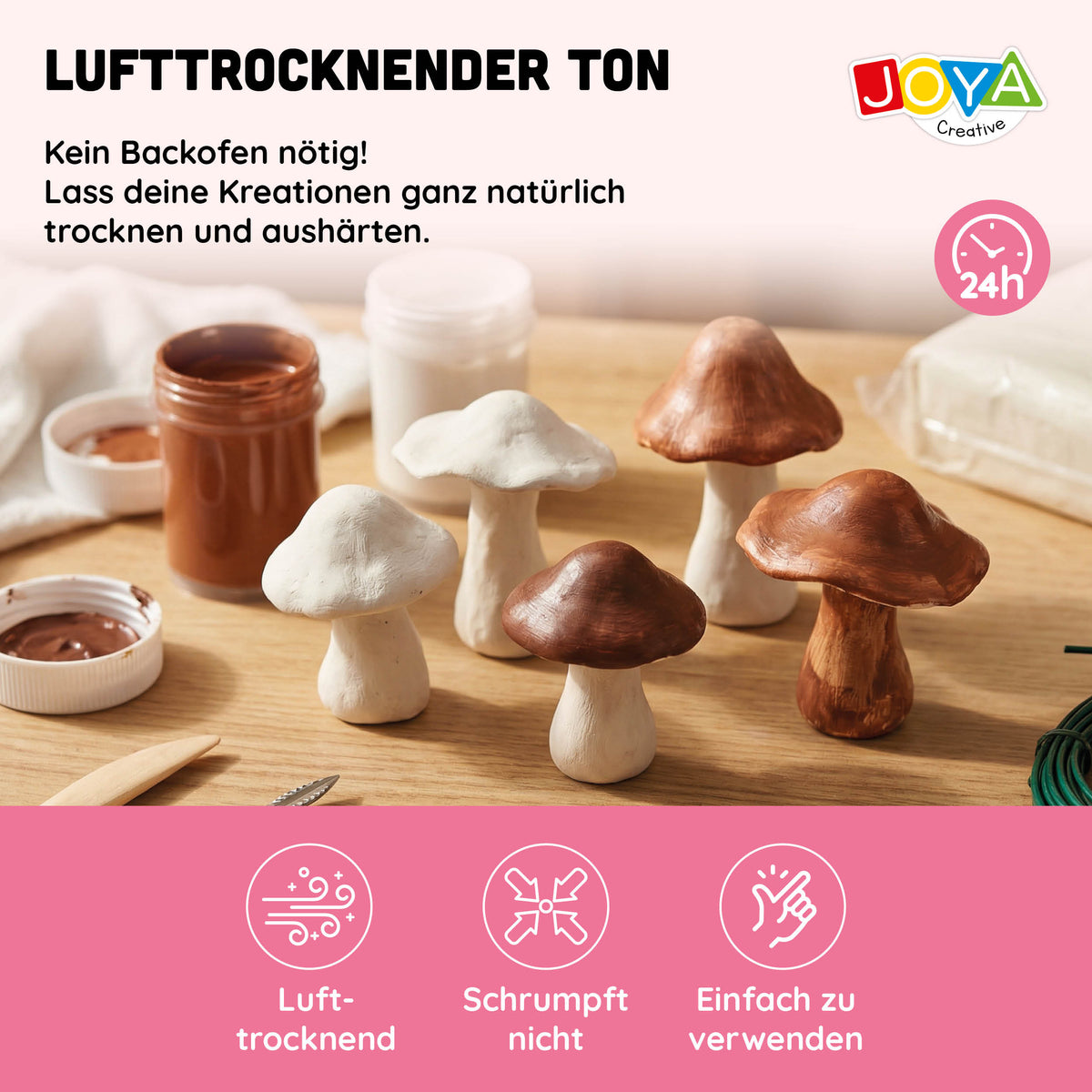 Joya Creative Boetseerklei Set Volwassenen - Luchtdrogende Klei - Thema Paddenstoelen - Inclusief Verf en Gereedschap