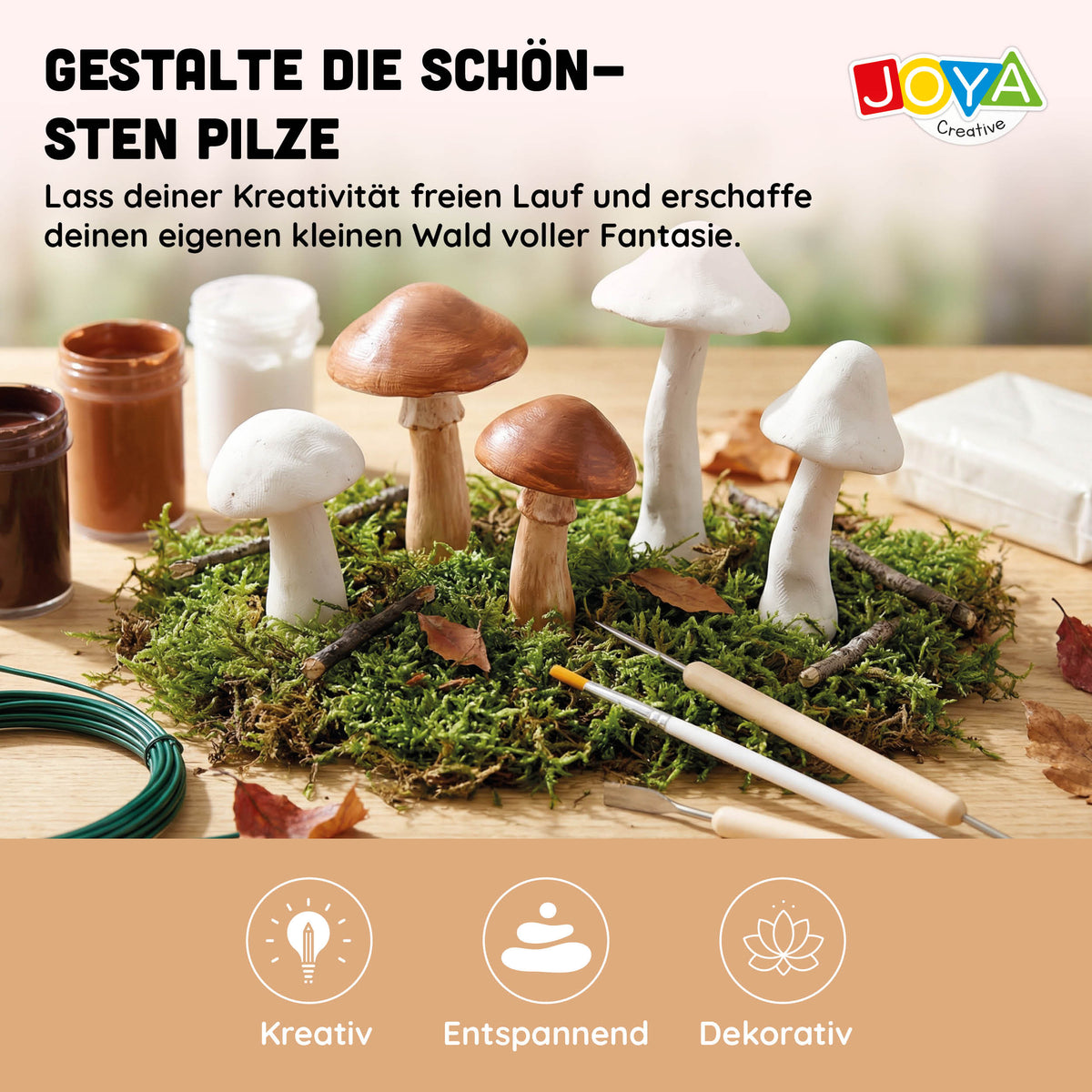 Joya Creative Boetseerklei Set Volwassenen - Luchtdrogende Klei - Thema Paddenstoelen - Inclusief Verf en Gereedschap