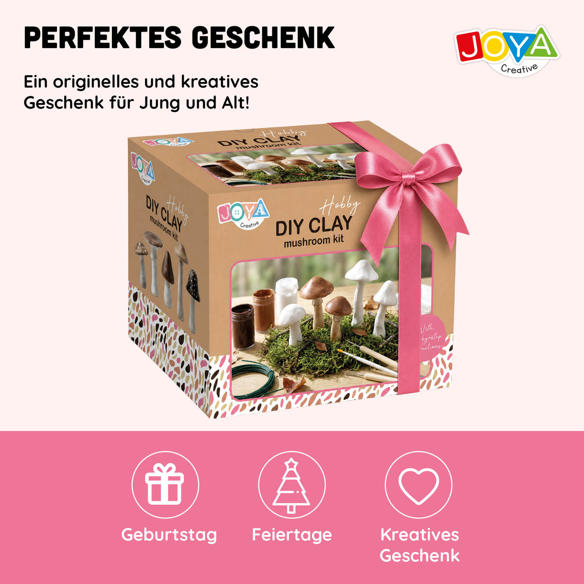 Joya Creative Boetseerklei Set Volwassenen - Luchtdrogende Klei - Thema Paddenstoelen - Inclusief Verf en Gereedschap