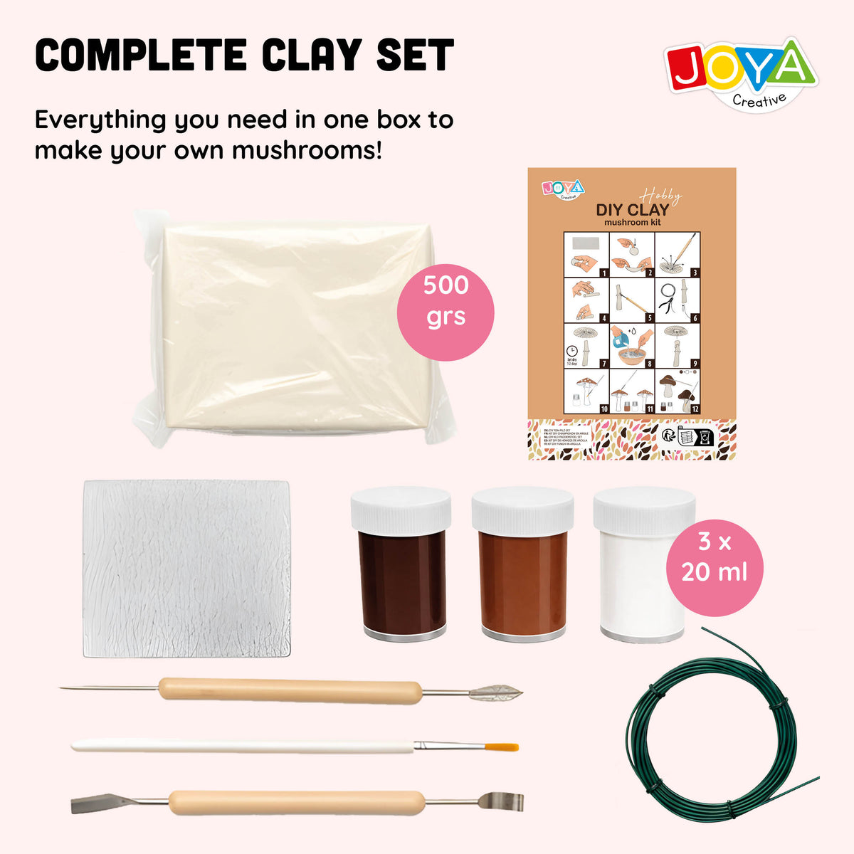 Joya Creative Modelling Clay Set Adults - Air-Drying Clay - Mushroom Theme - Includes Paint and Tools