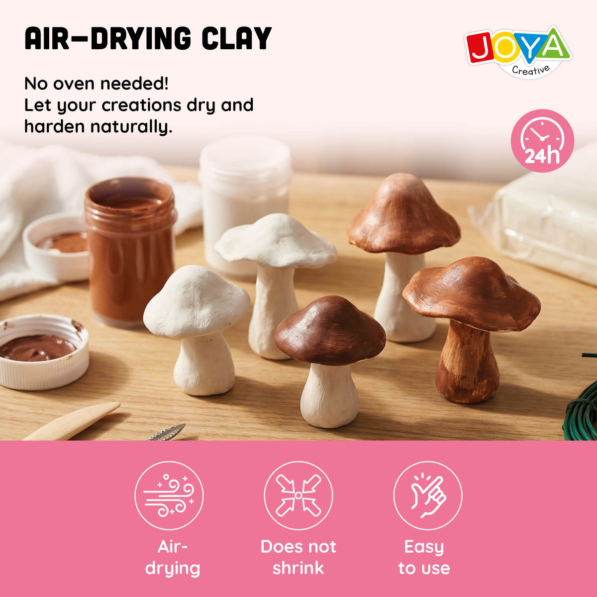 Joya Creative Modelling Clay Set Adults - Air-Drying Clay - Mushroom Theme - Includes Paint and Tools
