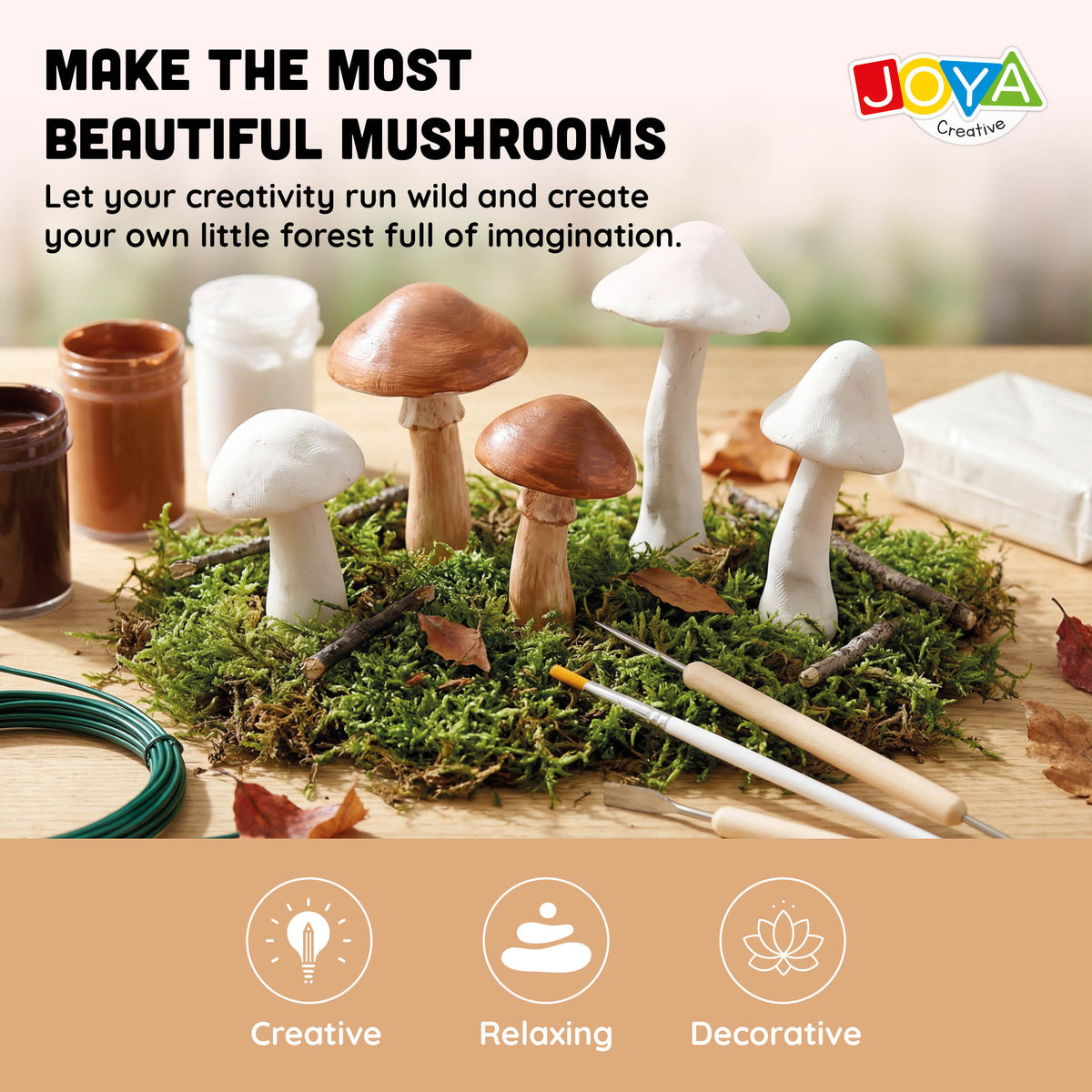 Joya Creative Modelling Clay Set Adults - Air-Drying Clay - Mushroom Theme - Includes Paint and Tools