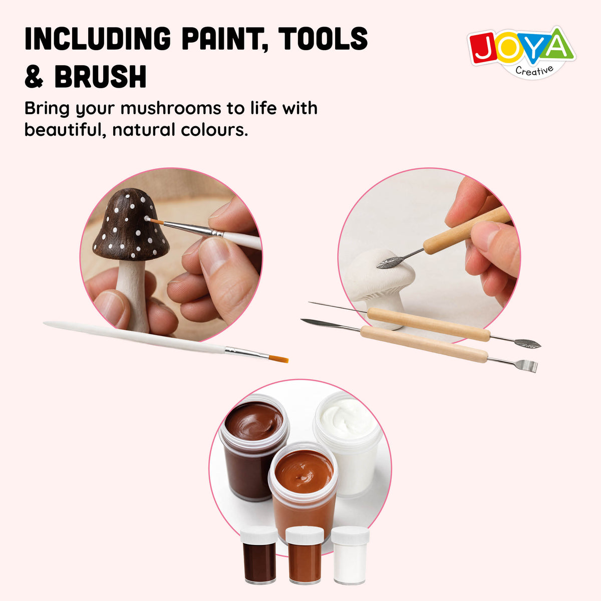Joya Creative Modelling Clay Set Adults - Air-Drying Clay - Mushroom Theme - Includes Paint and Tools