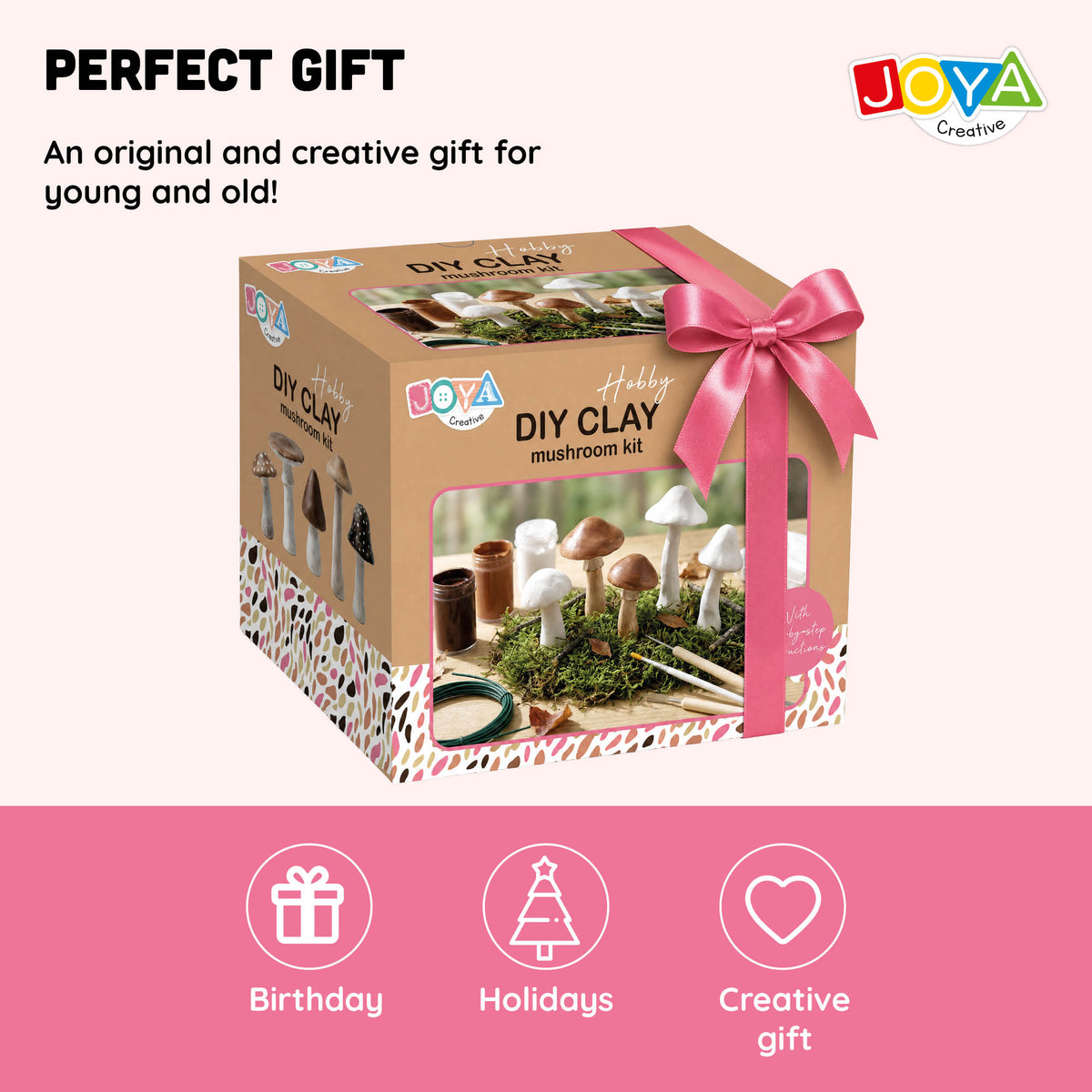 Joya Creative Modelling Clay Set Adults - Air-Drying Clay - Mushroom Theme - Includes Paint and Tools