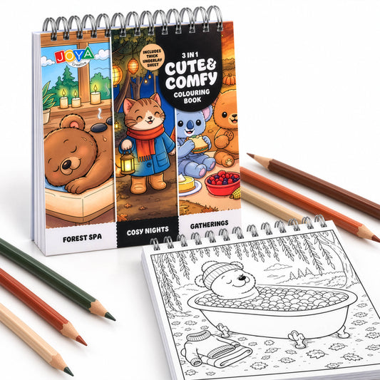 Joya Creative Cozy Cuties Kleurboek voor Volwassenen en Kinderen - Cozy Coloring Book - 124 Pagina's - 3 Thema's - Ringband - 20x20 cm