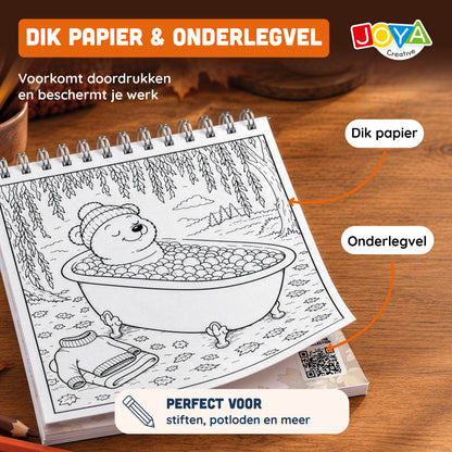 Joya Creative Cozy Cuties Kleurboek voor Volwassenen en Kinderen - Cozy Coloring Book - 124 Pagina's - 3 Thema's - Ringband - 20x20 cm