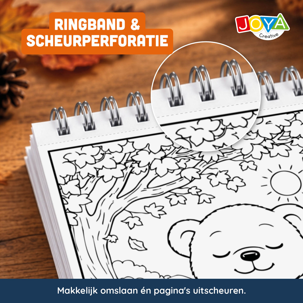 Joya Creative Cozy Cuties Kleurboek voor Volwassenen en Kinderen - Cozy Coloring Book - 124 Pagina's - 3 Thema's - Ringband - 20x20 cm