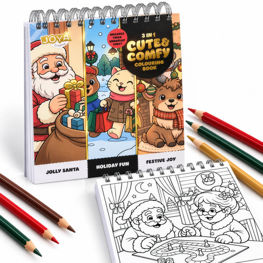 Joya Creative Cozy Cuties Kleurboek voor Volwassenen - Cozy Coloring Book Kersteditie - 124 Pagina's - Kleuren voor Volwassenen - Ringband - 20x20 cm