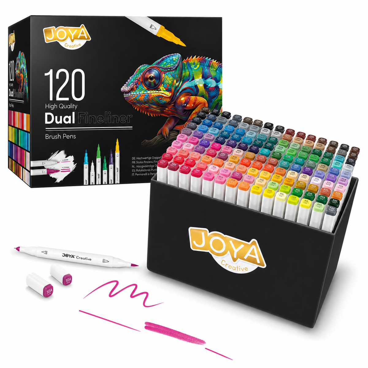 JOYA Creative Dual Fineliner & Brush Pens, 120 unidades – Rotuladores de pincel y fineliners profesionales para lettering, bullet journal, caligrafía, dibujo e ilustración