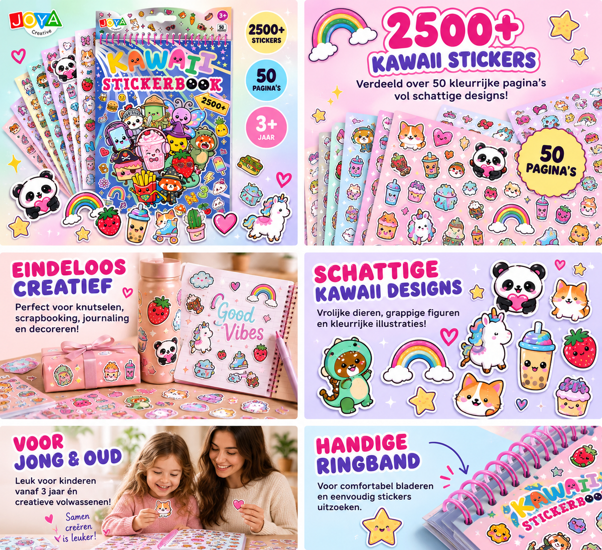 JOYA Creative Kawaii Stickerboek - 2500+ Stickers - 50 Pagina's - Voor Kinderen & Volwassenen - Scrapbooking, Journaling & Knutselen