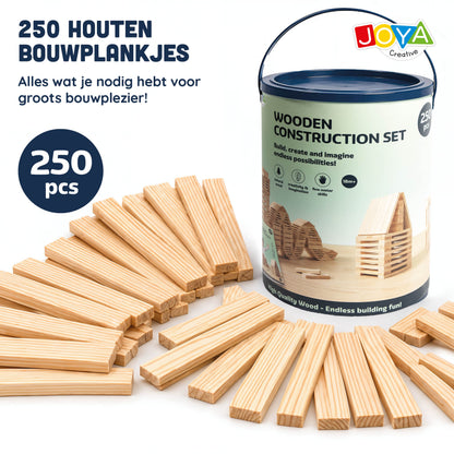 Joya Creative Juguete de construcción de madera, 250 piezas - Set de construcción para niños y adultos - Bloques de construcción de madera en barril de almacenamiento - Incluye libro de inspiración