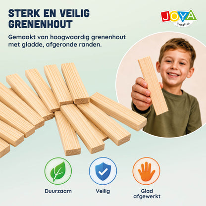 Joya Creative Juguete de construcción de madera, 250 piezas - Set de construcción para niños y adultos - Bloques de construcción de madera en barril de almacenamiento - Incluye libro de inspiración