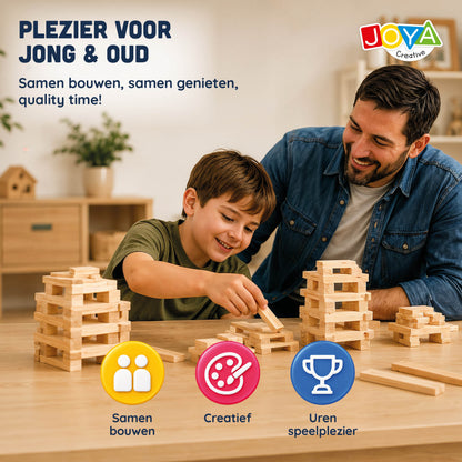 Joya Creative Juguete de construcción de madera, 250 piezas - Set de construcción para niños y adultos - Bloques de construcción de madera en barril de almacenamiento - Incluye libro de inspiración