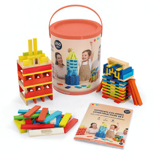 Joya Creative Wooden Construction Toy 250pcs - Building Set for Kids and Adults - Colored Building Toy in Storage Tub - Includes Idea Book