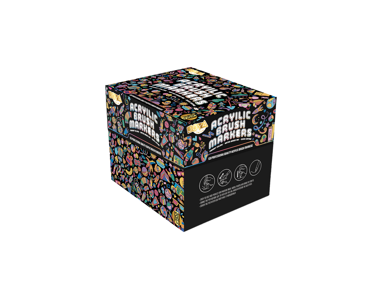 Joya Creative Set de rotuladores acrílicos, 120 unidades - Rotuladores de pintura para piedras decoradas - Punta de pincel flexible - Para adultos y niños - Elegante caja de almacenamiento