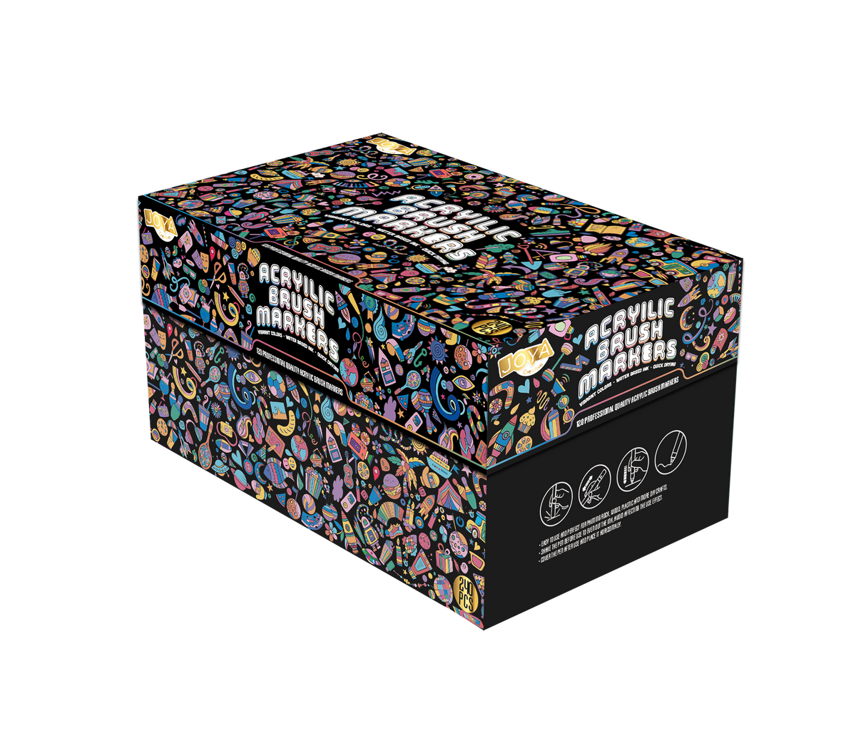 Joya Creative Set de rotuladores acrílicos, 240 unidades - Rotuladores de pintura para piedras decoradas - Punta de pincel flexible - Para adultos y niños - Elegante caja de almacenamiento