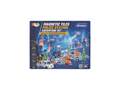 Joya Creative Magnetic Tiles Politiebureau - 91 Stuks Magnetische Tegels - Racebaan met Zelfrijdende Auto - Montessori Constructie Speelgoed